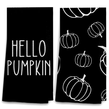 OHSUL Black Fall Kitchen Towels, Autumn Pumpkin Decor, Hand Dish Towels, Bathroom Decorations for Home, Housewarming Gifts, Set of 2