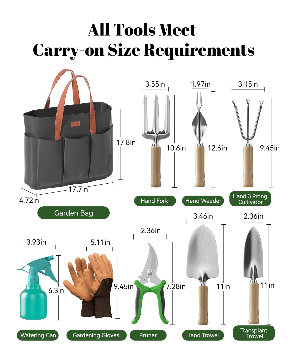VerdantVibes 9-Piece Garden Tool Set - Heavy Duty Gardening Hand Tools with Ergonomic Non-Slip Grips, Rust-Resistant Shovel, Trowel, Rake, Pruner & Storage Bag - Ideal Gardening Gifts for Women