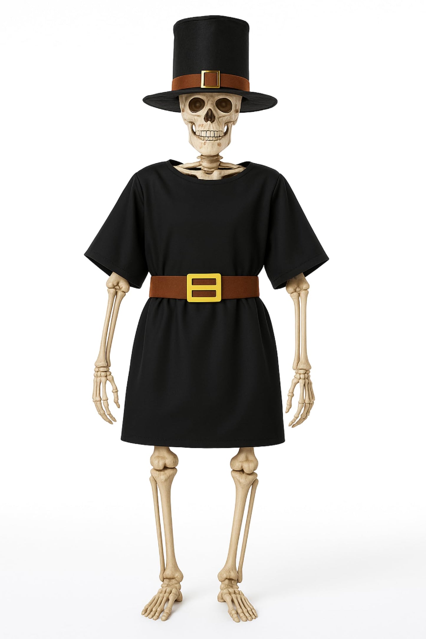 Tarpop 2Pcs Halloween 12 ft Skeleton Outfit Set Giant Skeleton Pilgrim Costume Includes Black Jazz Hat Pilgrim Jacket for Halloween Thanksgiving Outdoor Yard House Prop Decorations
