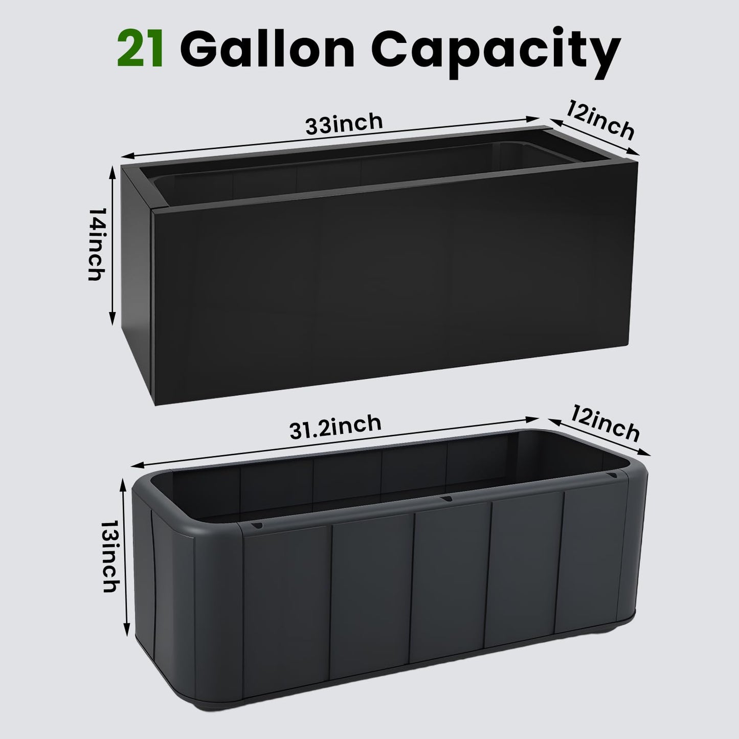 XHIKOWAT Large Rectangular Metal Planter Boxes with Plastic Inner Pot & Wheels - 33" Lx12 Wx14 H Balcony Flower Bed with Drainage Holes & Drip Tray for Outdoor Indoor Garden Patio Porch Lawn, Black