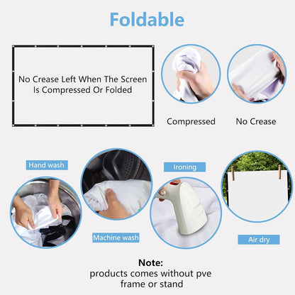 120-inch Projection Screen, Portable 4K Movie Screen, Wrinkle-Resistant, Easy-to-Install Outdoor Projection Screen, 16:9 Foldable and Washable, Suitable for use in Offices, Home theaters, Outdoors.