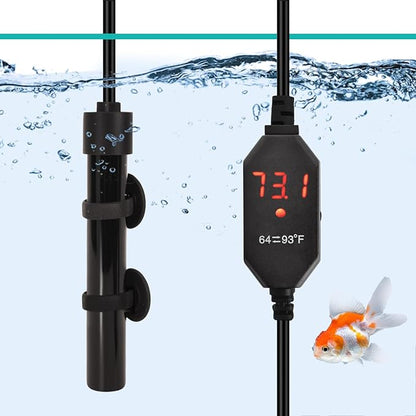 YOFOTHS Mini Aquarium Heater Alumina Ceramic, 15W Digital Display Thermostat, Compact Thumb-Size Fish Tank Heater with Temperature Control for 1-3 Gallon Betta Tanks (15W)