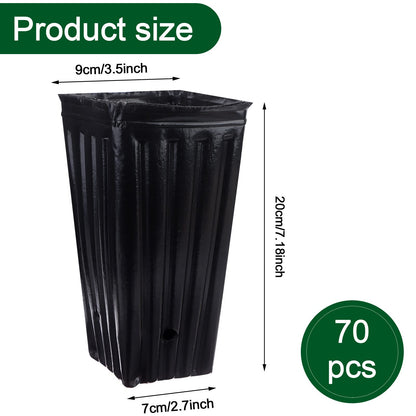 70Pcs Tall Tree Pots 7.84 In Plastic Deep Nursery Treepots Tall Seedling Flower Plant Container Pots with Drainage Holes Seedling Nursery Bags Black Tree Tubes for Seedlings for Indoor Outdoor Plants