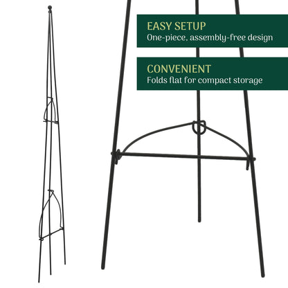Arcadia Garden Products – No Assembly Required – 4 ft Folding Metal Obelisk Trellis for Climbing Plants – Plastic-Coated Grow Support for Indoor Outdoor Flowers, Vegetables, Vines, Ivy