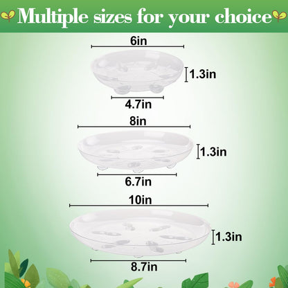 ANPHSIN 15 pcs Heavy-Duty Plant Saucers with Feet, 6in/8in/10in Clear Plastic Plant Drip Trays, Flower Pot Water Catchers Drainage Saucers for Indoor Outdoor Potted Plant