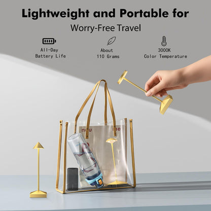 FUNTAPHANTA 3 Pack 7.67in Gold Small Cordless Table Lamps Rechargeable, Battery Operated Mini Lamp, Small Lamp Touch Portable Table Lights, LED Night Light for Bedside/Dining/Bar/Outdoor (Gold-C)