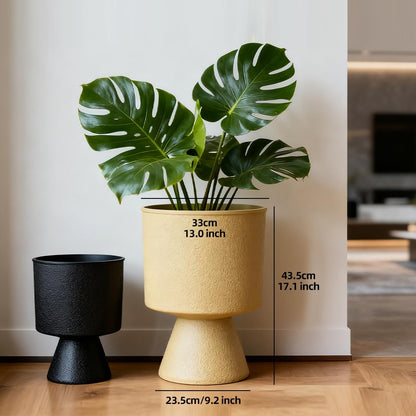 Lookat Modern Hourglass Planter, Indoor Decorative Plastic Plant Container, Textured Metal Look, Contemporary Home Garden Pot (Beige, CUP003 Small+Medium)