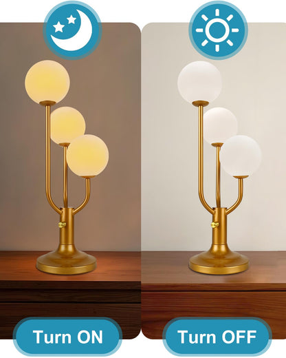 ACOHOOK Modern Gold Globe Table Lamp Dimmable Mid Century 3-Light Desk Lamp 3000K Warmwhite Nightstand Lamp for Bedroom Bedside End Table(G9 Bulb Included)