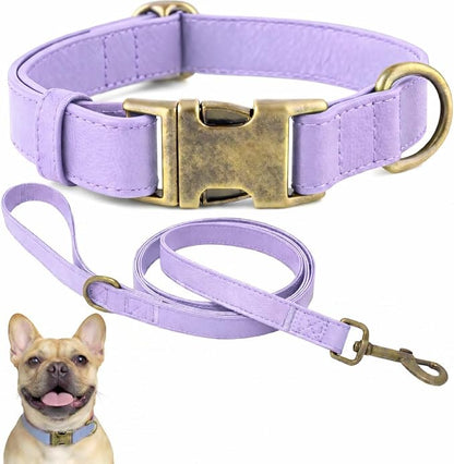 Silicone Dog Collar and Leash Set, Waterproof & Odor-Proof Puppy Collar for Small Dogs, Soft Flexible Leather-Look Dog Collars, Durable Thick Adjustable Pet Collar (Purple, Small (11-15.5" Neck))