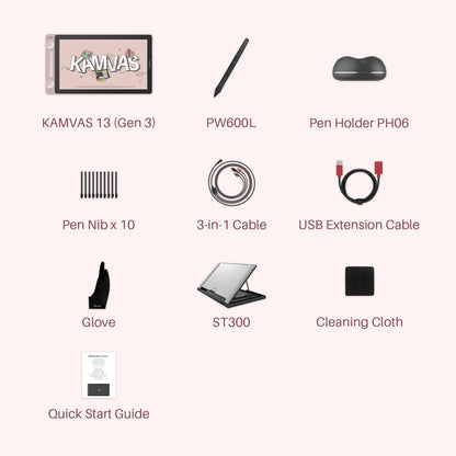 HUION Kamvas 13 (Gen 3) Drawing Tablet with Screen, 13.3" Full-Laminated Art Tablet with Anti-Sparkle Canvas Glass 2.0, 99% sRGB, PenTech 4.0, 16384 Pen Pressure, Dual Dial for PC, Mac, Android, Pink