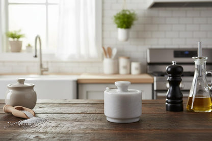 WHAHZZZ White Marble Salt Cellar with Lid| 3.2 Inch Elegant Kitchen Condiment Keeper| Decorative Salt Holder| Salt Cellar Marble| Salt, Sugar, Spices Container,Salt Bowl