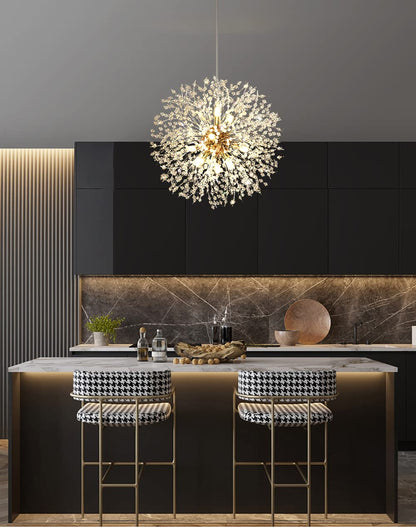 Mivenda Gold Crystal Chandeliers 12-Light Modern Dandelion Light Fixture,Firework Chandelier,Personalized Ceiling Hanging Lighting for Bedroom,Dining Room,Living Room Chandelier