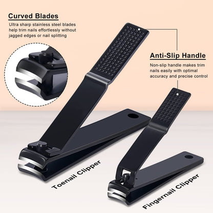 MORGLES Tweezers Set and Nail Clippers, 9 Pcs Stainless Steel Tweezers Kit for Men Professional Manicure Set for Men Grooming Kit with Leather Travel Case