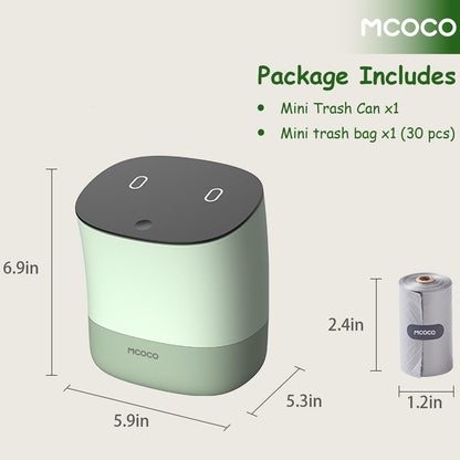 MCOCO Mini Trash Can with Pop Up Lid Portable mini Garbage can Little Plastic Trash Bin for Bedroom Bathroom Desk Coffee Table or Kitchen 0.4 Gallon White with 30 Trash Bags