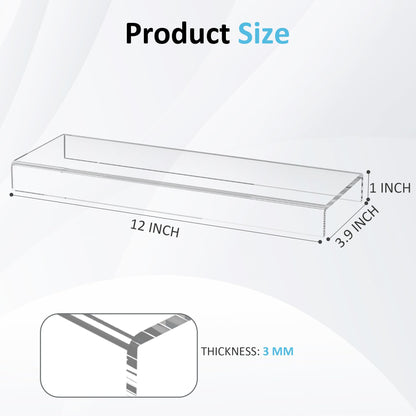 Sezanrpt Acrylic Shelf Riser 12x3.9x1 pack of 2, Clear Display Shelf 12” for Shoes, Glasses, Plants, Home Decors, Perfume, 12x3.9x1 Inch