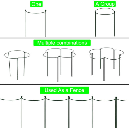 8 Pack Half Round Plant Support Stakes, Green Metal Garden Plant Supports, 9.8”W x15.7”H Plant Support Rings with 20 Pcs Plant Clips for Indoor Outdoor Plants