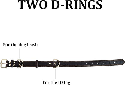 Dog Collar, Genuine Leather Heavy Duty Dog Collar for Small, Medium, Large and Extra Large Dogs (L: 1.2" Wide for 16.2"-22" Neck, Dual Stitch - Black)