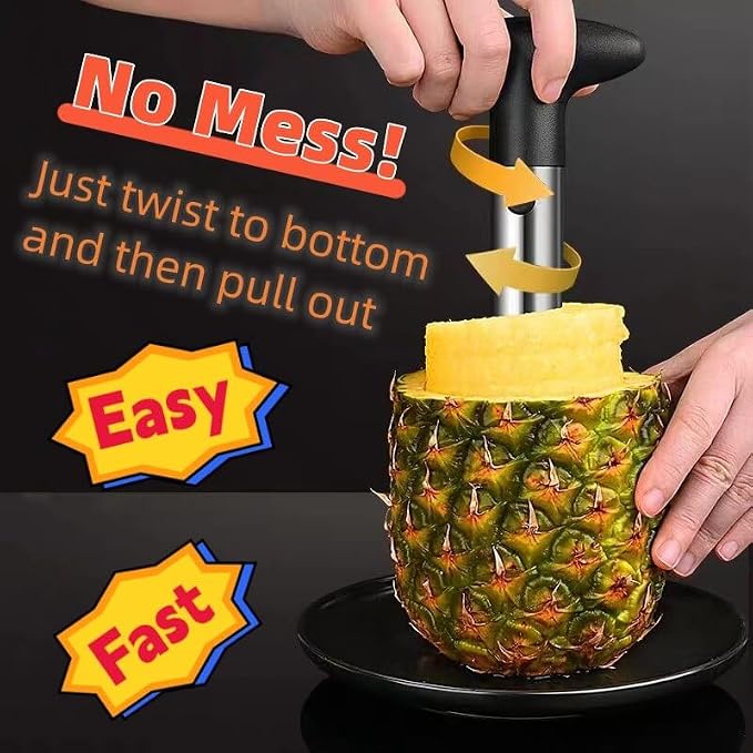 Pineapple Corer and Slicer Tool, Pineapple Cutter and Corer, Stainless Steel Pineapple Peeler, Easy Pineapple core remover decorer, Eye Removal Tool, Pelador De Piña (Black with Measure marks)
