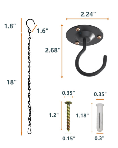 NACETURE Ceiling Hooks for Hanging Plants 3 Pack - Plant Hanger Indoor Hanging Hooks Metal Plant Bracket Iron Lanterns Hangers for Wind Chimes (Black 3 Pack + Chain)