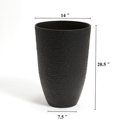 Worth Garden 21" H Tall Planters 2 Pack - 14'' Dia Resin Large Round Black Flower Pots for Outdoor Plants Trees - Imitation Stone Finish Plastic Indoor Front Porch 9 Gallon Decorative Container Patio
