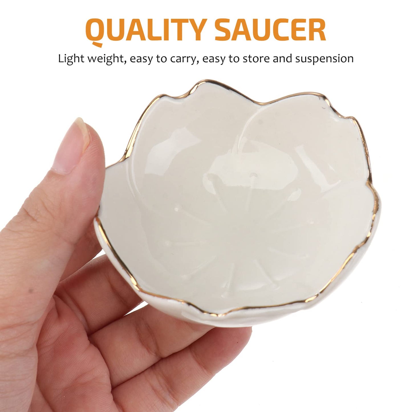 Cabilock Ceramic Dipping Bowls 2 Pcs White Porcelain Flower Sauce Dish 2.75 Inch Condiment Plate for Kitchen Bbq Soy Sauce Vinegar