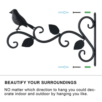 JIALAI HOME Hanging Plants Bracket 12" Bird Planter Outdoor Hooks Hangers for Flower Baskets Pot Bird Feeder Wind Chimes Lanterns Patio Garden Outdoor Indoor Metal Black, 4 Packs
