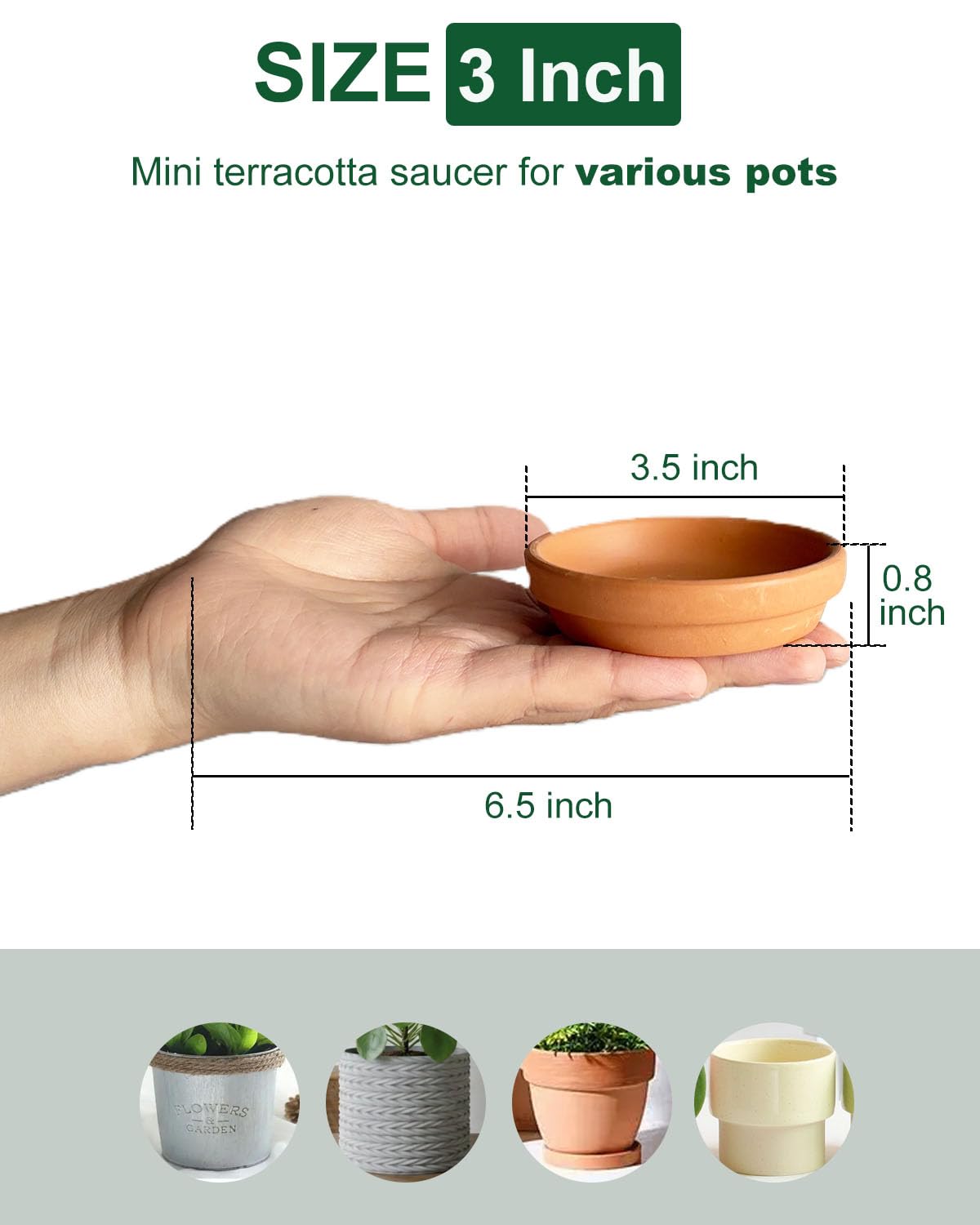 3.5 Inch Terracotta Plant Saucer - 6 Pcs Mini Terra Cotta Saucer for Indoor & Outdoor Plants, Plant Drip Trays Perfect for 2 Inch 2.5 Inch Flower Pots
