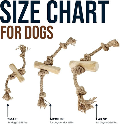 Coffee Wood Chew Toy for Dogs, Size Small, Made of Real Coffee Wood and Hemp Rope - 100% Natural Puppy Toys, Stress Relief, Small Dog Teething Toys