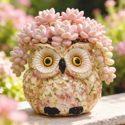 Pink Owl Planter, Cute Owl Statue Decor, Succulent Plant Pots, Decorative Flower Pot, Animal Bird Planters, Indoor Plant Pot for Home Garden Windowsill, Funny Gifts for Smart Women Mother Teacher