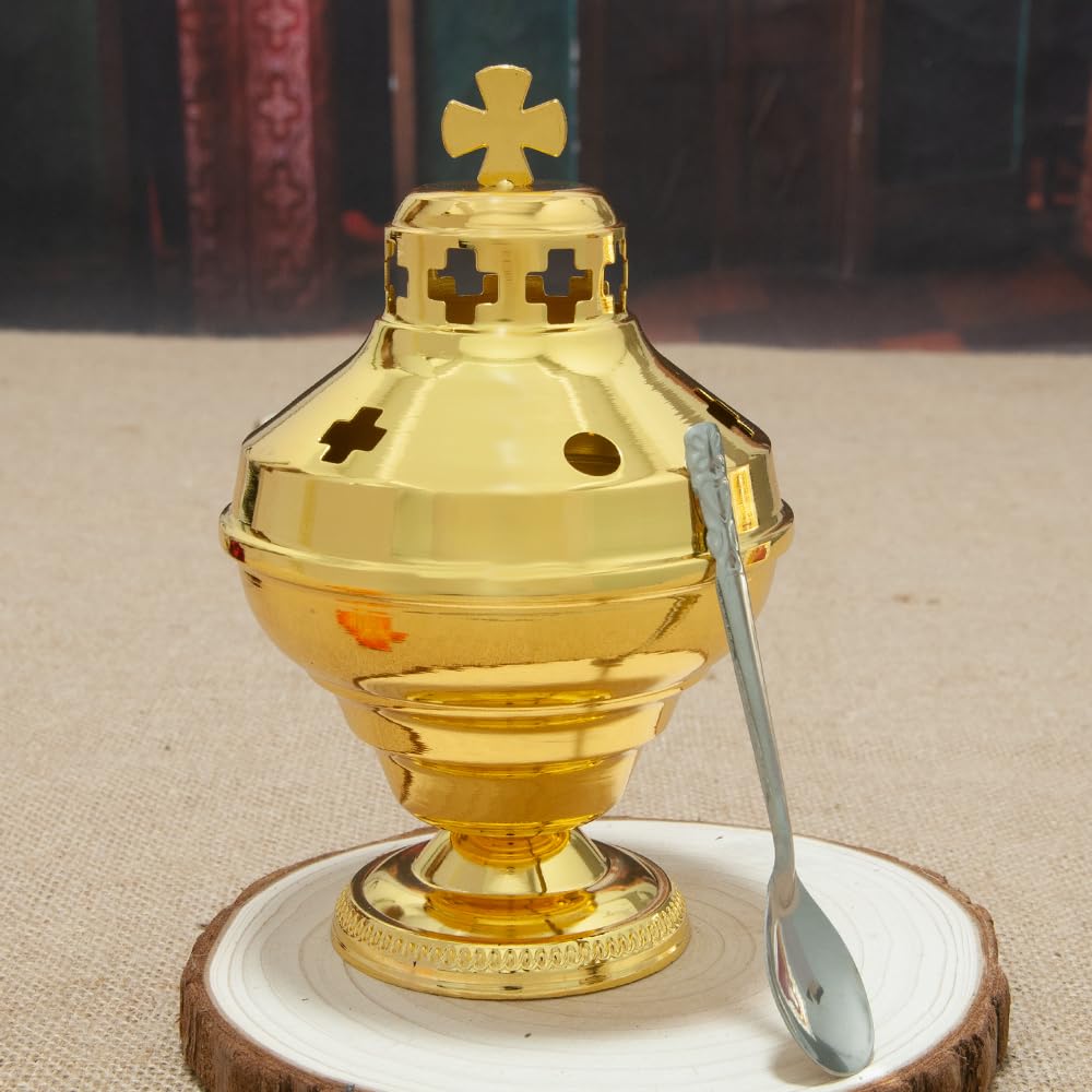 RZRHMUHN Orthodox Church Mass Supplies Greek Style Incense Burner Holy Grail with Spoon Religious Gift Altar Decoration (Incense Burner)