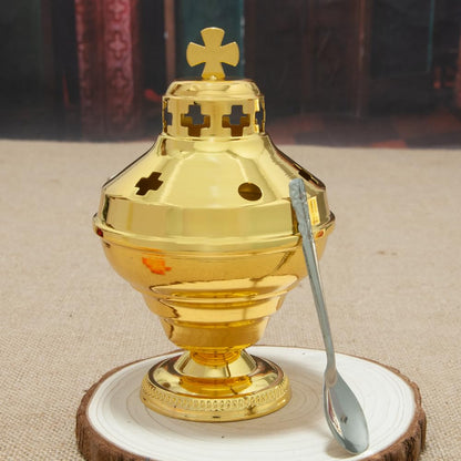 RZRHMUHN Orthodox Church Mass Supplies Greek Style Incense Burner Holy Grail with Spoon Religious Gift Altar Decoration (Incense Burner)