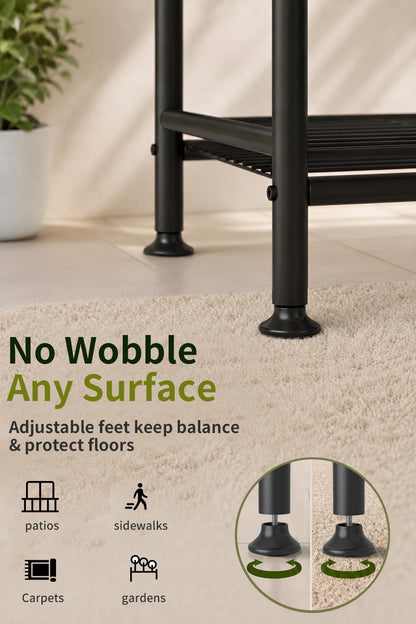 Yutrchey 5-Tier Metal Plant Stand - Heavy Duty Indoor Outdoor Flower Shelf for Multiple Pots, 65" Tall Vertical Holder with Adjustable Leveling Feet & Wall-Fixing Kits, Black