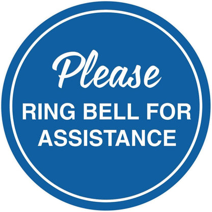Signs ByLITA Circle Please Ring Bell For Assistance Wall or Door Sign | Easy Installation | Front Desk Reception Sign (Blue) - Large (2 Pack)