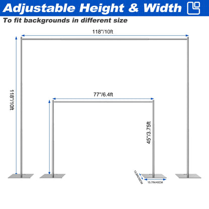 Kinchoix Pipe and Drape Backdrop Stand 10ftx10ft Adjustable Background Support System Heavy Duty Background Stand for Wedding Banquet Decorations Silvery
