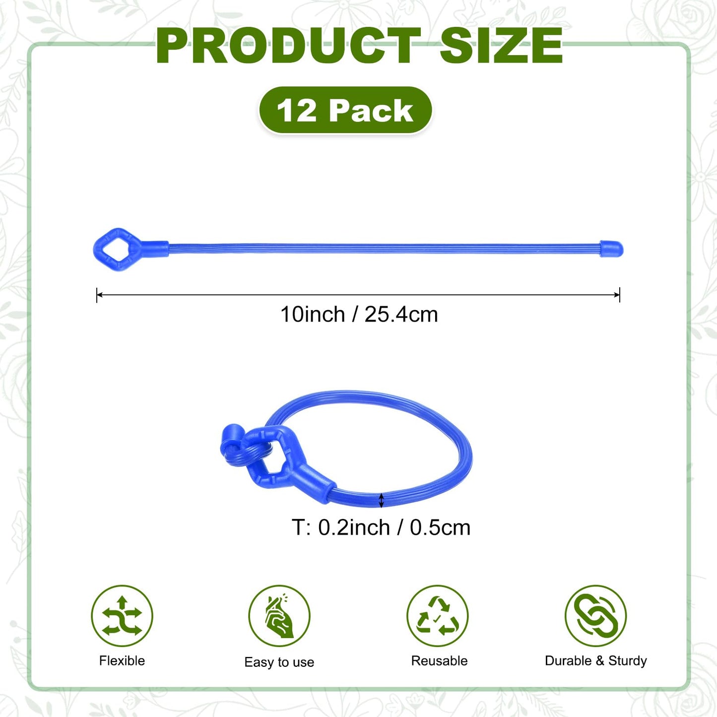 M METERXITY 12-Pack Adjustable Plant Ties, 10inch/25.4cm Silicone Flexible Multi-Function Sturdy Garden Twist Tie for Plant Support/Tree/Shrub/Vine, Reusable Support Twine [Blue]