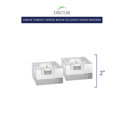 Badash Dakota Crystal Tealight Holders - 2" Tall Glass Candle Holders in Modern Brick Design (Set of 2) - Elegant Handcrafted Faceted Crystal Home Decor Accent