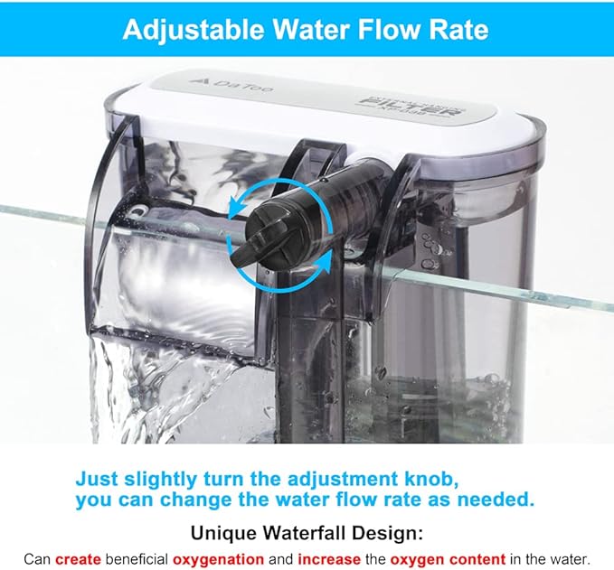 DaToo Aquarium Hang On Filter Small Fish Tank Hanging Filter Power Waterfall Filtration System