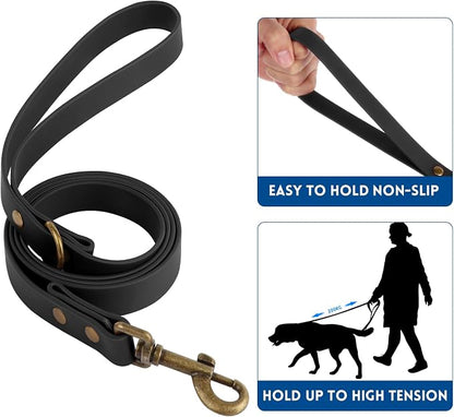 Wisedog Waterproof Dog Collar and Leash Set, M, Black | Adjustable Puppy Collar, Cute Tag, 5FT Leash, Includes Poop Bag, For Small Medium Large Dogs