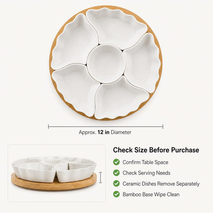 DLIM HOME 7-Piece Divided Serving Tray Set for Party, 12-Inch Rotating Serving Tray for Dining Table with Removable Dividers, Lazy Susan Platter for Charcuterie, Appetizers & Snacks