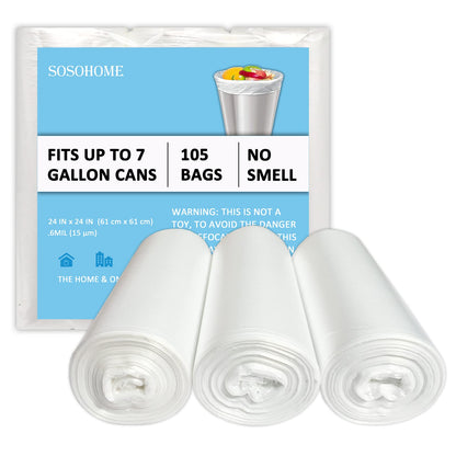 7 Gallon Trash Bags - 15 Micron Thick Strong Wastebasket Trash Can Bag for Office Home Kitchen, Clear Medium Size Garbage Bags, 105 Count