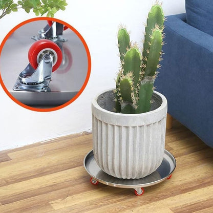 Klxeorser Stainless Steel Plant Caddy With Lockable Wheels Casters Heavy Duty, Round Outdoor Plant Stand Pot Trolley With Wheels Rolling Base, Planter Dolly for Flower Pot Mover 16"/420lb