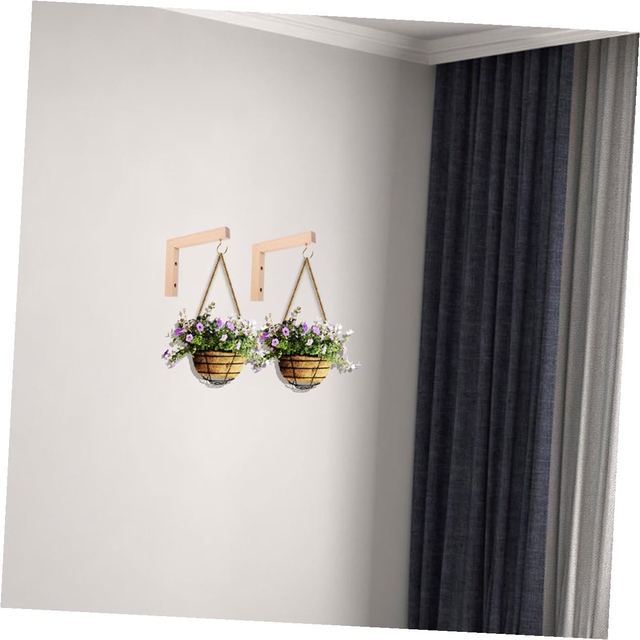 KALLORY 3pcs Wooden Plant Hangers for Wall – Outdoor Indoor Hanging Plant Brackets for Flower Pots, Wind Chimes, and Bird Feeders – Natural Wood Hanging Basket Hooks for Garden and Patio
