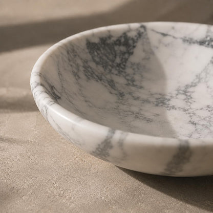 KROUJITY Marble Decorative Bowl Large White, Handcrafted Natural White-Grey Stone Bowl for Home Decor, 11" Large Entryway Bowl for Key, Coffee Table Bowl, Marble Fruit Bowl for Centerpiece