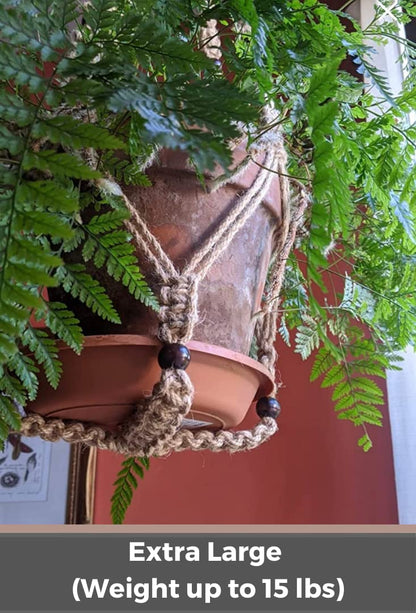 Shineloha 43 Inches Macrame Planter Hanger Large for 12 inch Pot + Swag Hook (Extra Long & Big) | Large Hanging Planter for Indoor Plants | No Tassel, Cotton Rope, NO Pot/Plant Included (Jute)(XL)