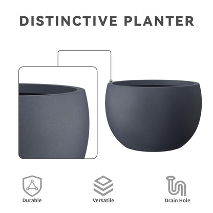 Kante 11.8" Dia Round Concrete Planter, Outdoor/Indoor Large Bowl Plant Pots with Drainage Hole and Rubber Plug for Garden Patio Balcony Home, Charcoal