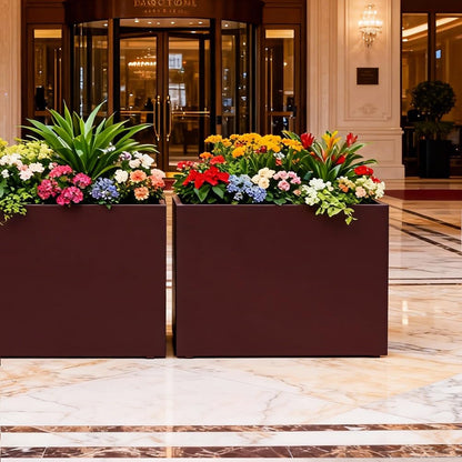 Megawodar Metal Tall Long Planter Box Large Rectangular Planter Flower Pot with Drainage Holes for Indoor Outdoor Deck Porch Garden Home Patio Front Door (Espresso, 36" L x 10" W x 28" H)