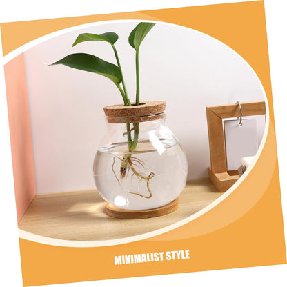 Kisangel Hydroponic Glass Vase Wooden Base for Indoor Plant Propagation Desktop Terrarium for Flower Arrangements and Root Growth Display