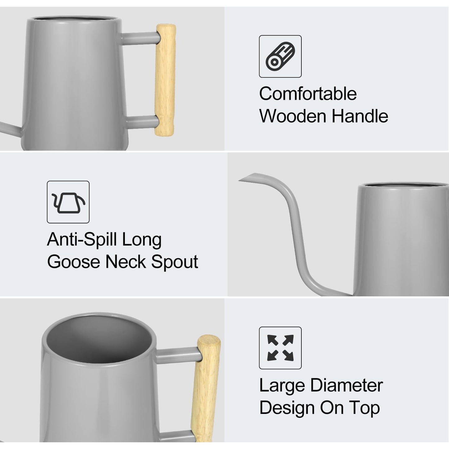 Watering Can Indoor Plants, 35 oz/1000 ml Metal Stainless Steel Watering Can Pot with Long Spout for Indoor House Plants Bonsai Outdoor Garden Flower Decorative (Gray)