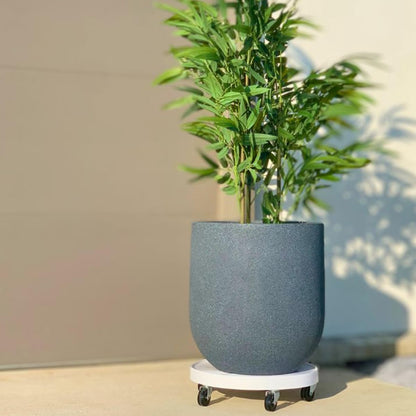 16" Rolling Plant Caddy with Drain Hole, Heavy Duty Plant Dolly with Wheels & Locking Wheel, Indoor Outdoor Planter Base for Pots, Round Plant Tray, White, Supports 500 lbs
