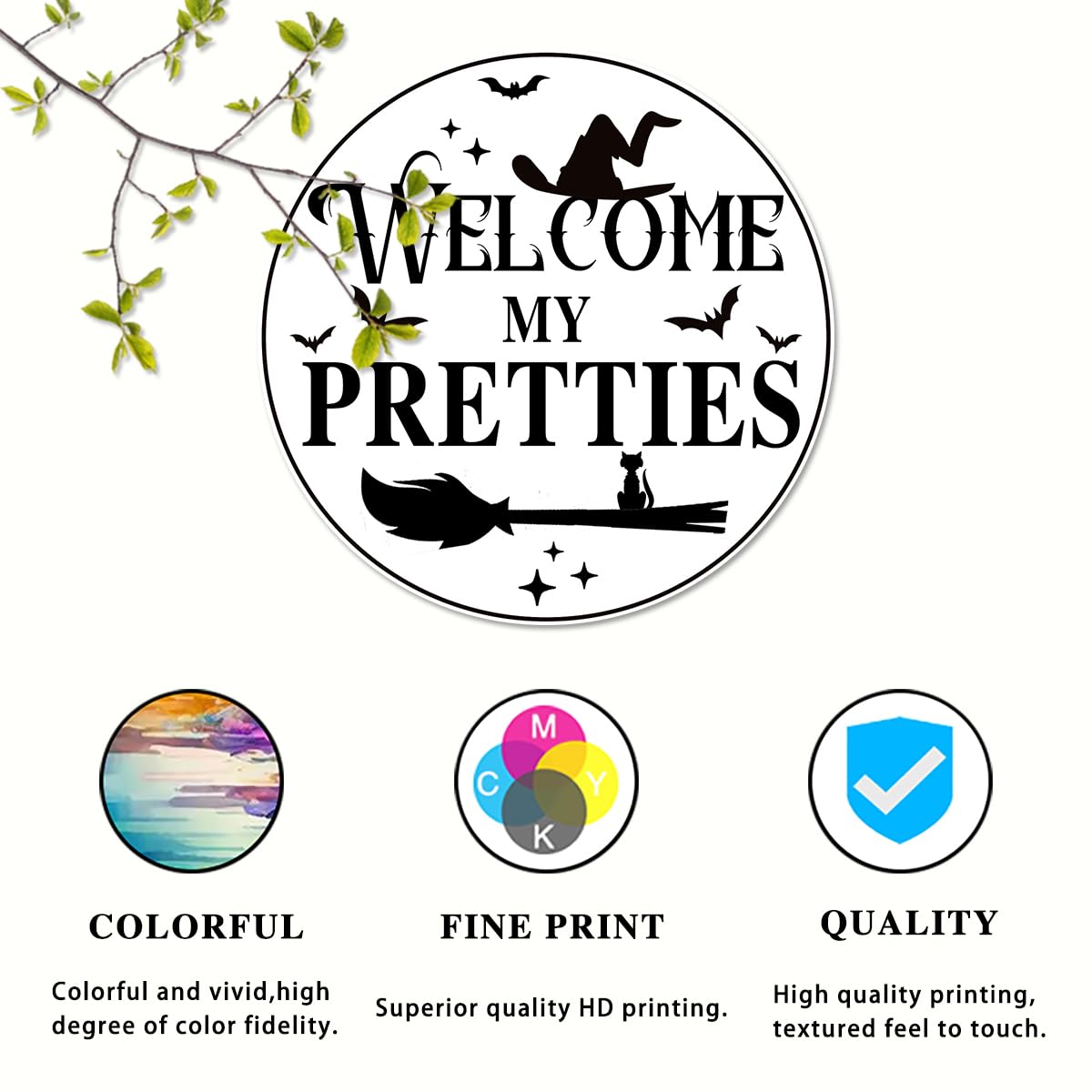 Generic Welcome My Pretties Round Aluminum Sign Halloween Metal Tin Signs Autumn Witch Ghost Pumpkin Wall Decor Sign For Home Kitchen Cafe 8x8 Inch